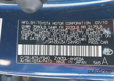 2010 Toyota Prius Iii z USA, uszkodzony, nr VIN JTDKN3DU3A1249901